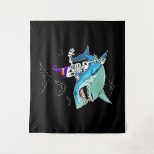 Tapete De Parede Skeleton Riding Shark Funny - Crazy Halloween Gift