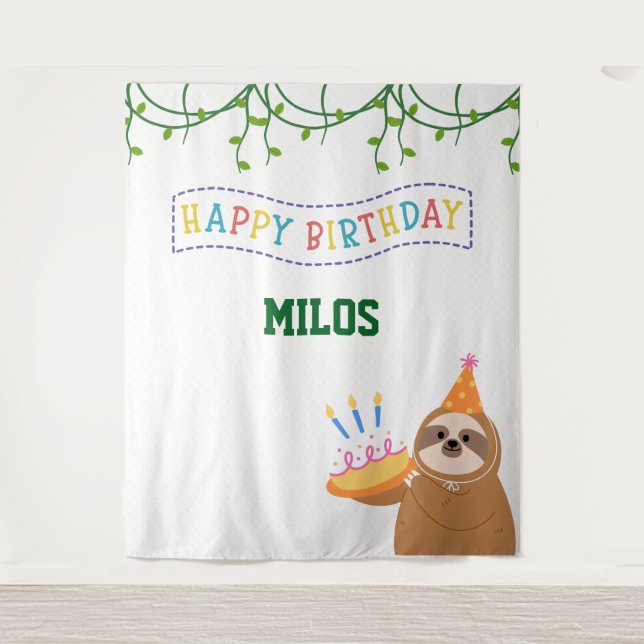 Tapete De Parede Sloth Birthday Backdrop Personalized Tapestry (Frente)