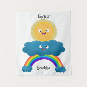 Tapete De Parede Sol nuvem arco-íris desenho animado fofo e feliz