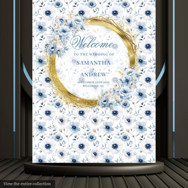 Tapete De Parede Sonho Boêmio Faixa de Casamento Azul Claro Dourado (Dreamy Bohemian Light Blue Gold Wedding Banner Tapestry )