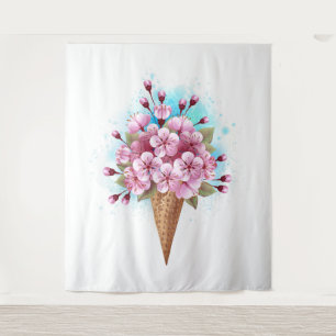 Tapete De Parede Sorvete Waffle Rosa Sakura Cone