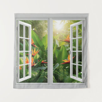 Tapete De Parede Square White Window with Tropical Scenic View