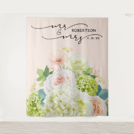 Tapete De Parede Sr. e Sra. Wedding Backdrop Floral Banner Rosa
