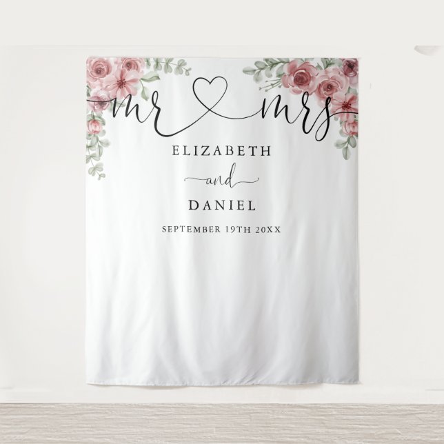 Tapete De Parede Sr. Script Floral Photo Booth Backdrop (Frente)