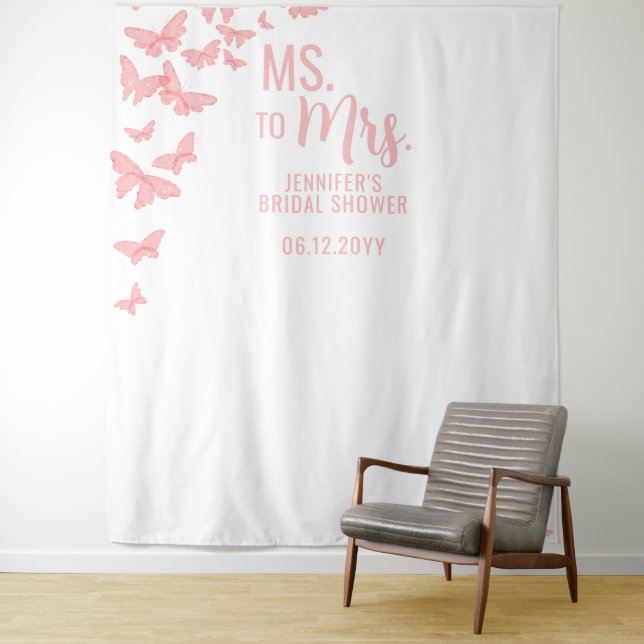 Tapete De Parede Sra. Pink Butterfly Chic White Backdrop (In Situ)