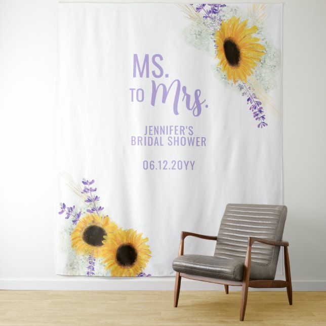 Tapete De Parede Sra. Sunflower Lavanda White Bridal Backdrop (In Situ)