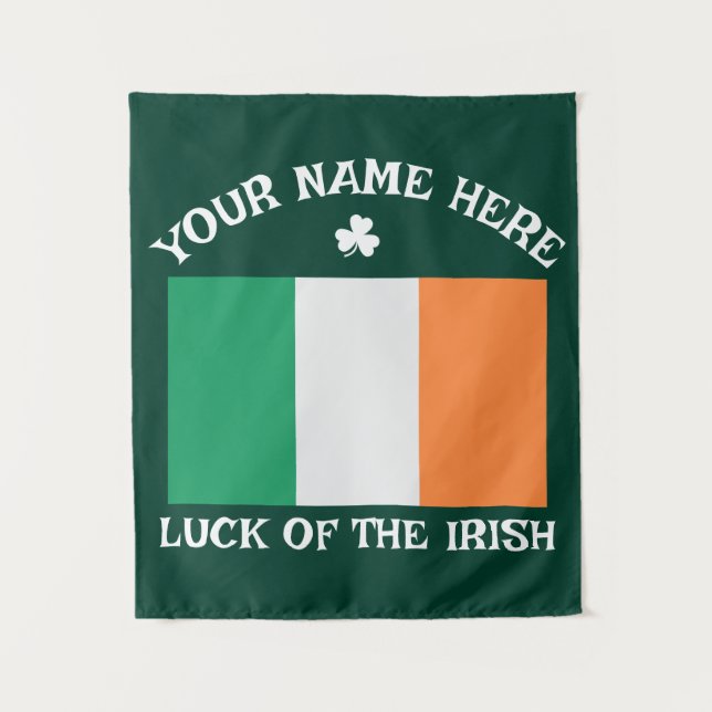 Tapete De Parede St Patrick's Day Ireland Flag Custom Name Shamrock (Frente)