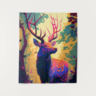 Tapete De Parede Stag Deer Animal Retrato Pintando Floresta Selvage