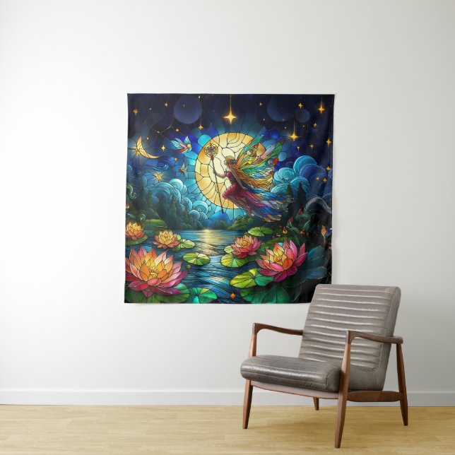 Tapete De Parede Stained Glass Moonlight Flight Fairy  (In Situ)