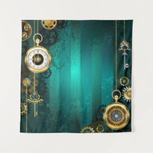 Tapete De Parede Steampunk Jewelry Watch em um fundo verde