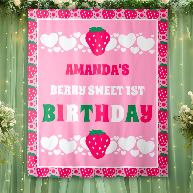 Tapete De Parede Strawberry First Birthday Backdrops Banner (Criador carregado)