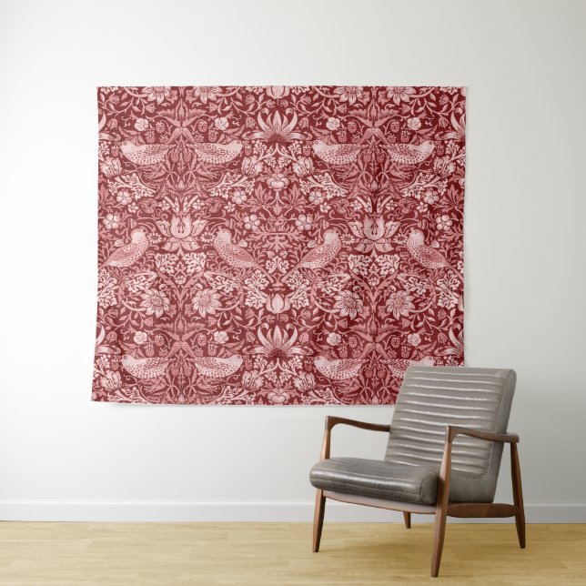 Tapete De Parede Strawberry Thief Maroon, William Morris (In Situ (Horizontal))