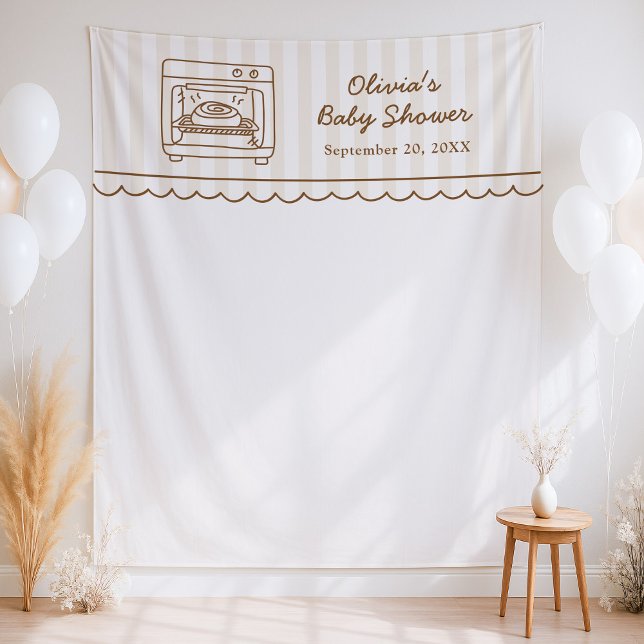 Tapete De Parede Stripe Bun in the Oven Baby Shower Backdrop (Criador carregado)
