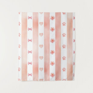 Tapete De Parede Stripe rosa e branca - Corações, Rosa, Impressão d