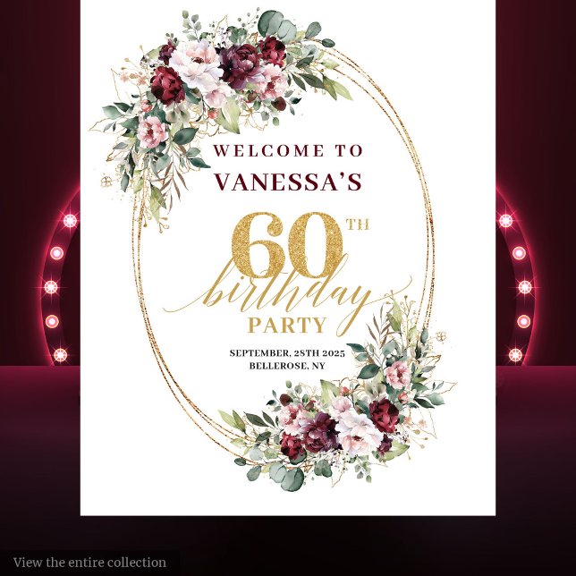 Tapete De Parede Stylish Burgundy Gold Eucalyptus 60th Birthday  (Stylish Burgundy Gold Eucalyptus 60th Birthday Banner)