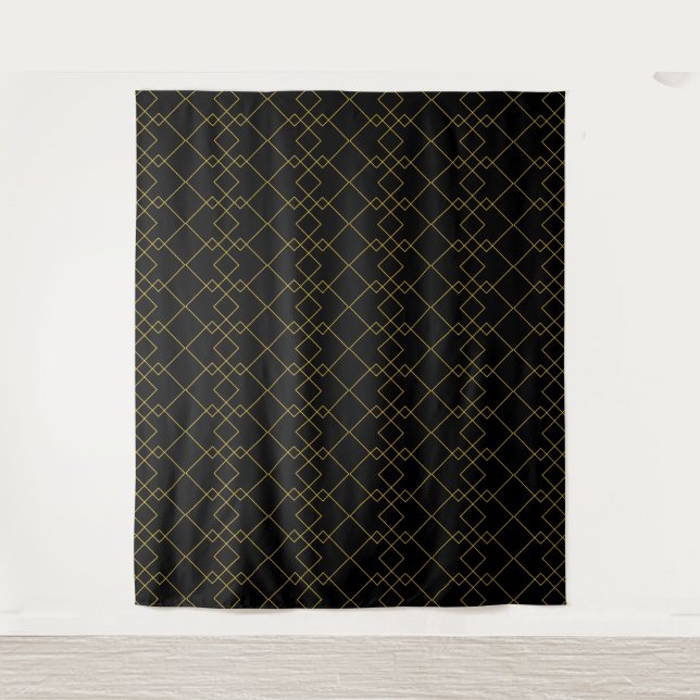 Tapete De Parede Stylish Gold Geometric Box Design Black (Frente)