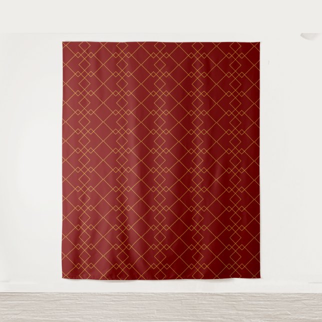 Tapete De Parede Stylish Gold Geometric Box Design Deep Red (Frente)