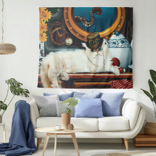 Tapete De Parede Submarino de chá de gato steampunk vitoriano creme