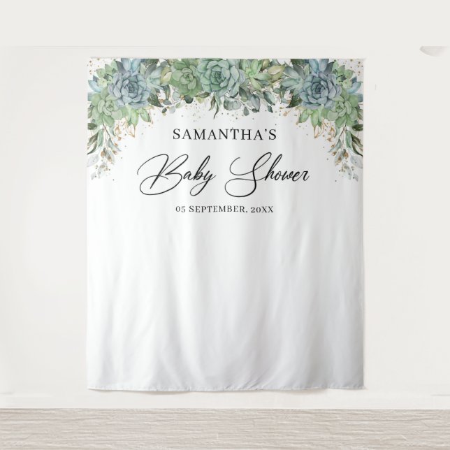 Tapete De Parede Suculentas boho eucalipto moldura dourada chá de b (Frente)