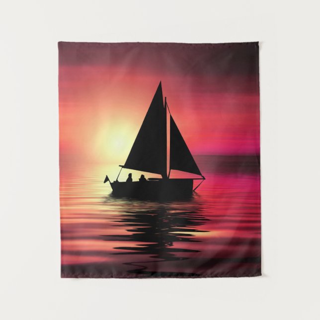 Tapete De Parede Sunset, Barco à vela no mar-39186 (Frente)