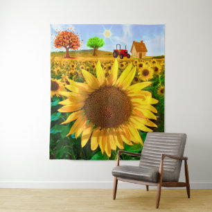 Tapete De Parede Sunshine Sunflower Field - Russe Farmhouse