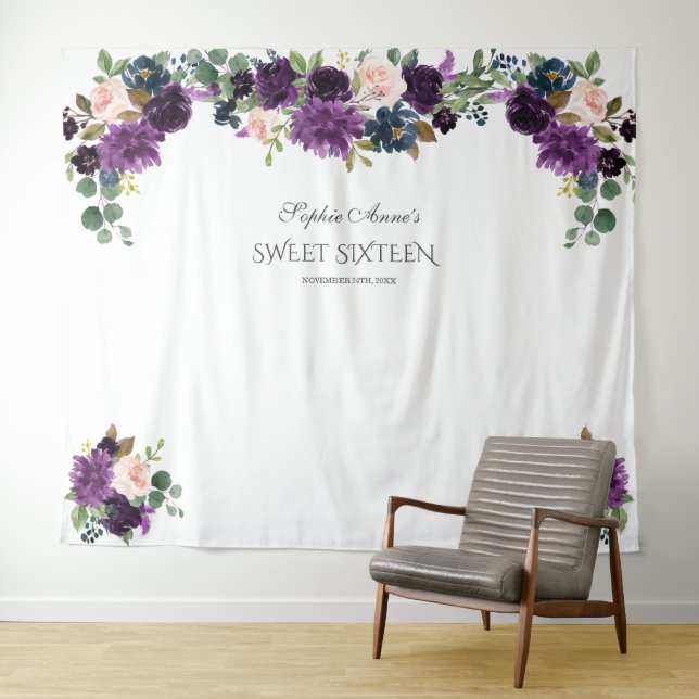 Tapete De Parede Suporte de Luxo Lavanda Rosa Azul Floral Sweet 16 (In Situ (Horizontal))