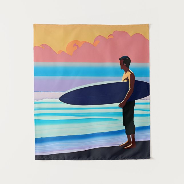 Tapete De Parede Surfer em uma praia no Sunset (Frente)