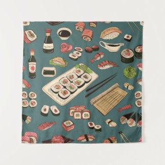 Tapete De Parede Sushi Rolls: Vintage sem costura colorida.