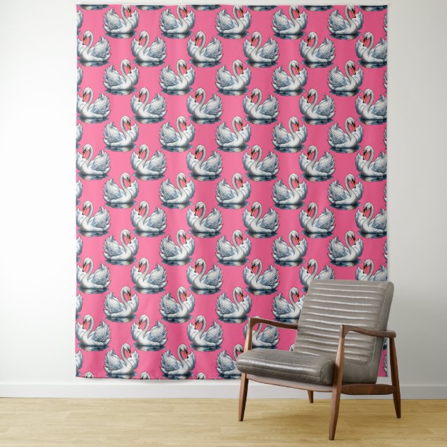 Tapete De Parede Swan Birds Pattern Design On Pink (In Situ)