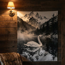 Tapete De Parede Swan Lake Mountain | Black and White Ink art 