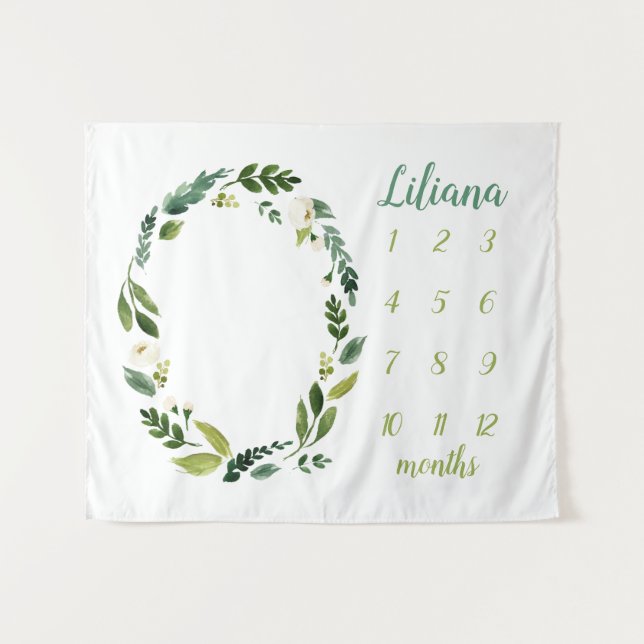 Tapete De Parede Sweet Greenery Baby Name Monthly Milestone Foto (Frente (Horizontal))