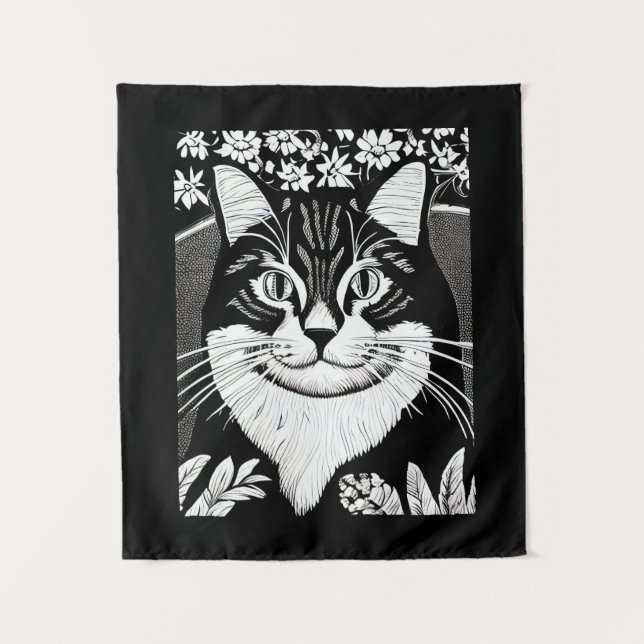 Tapete De Parede Tabby Cat Surarcado com Flores (Frente)