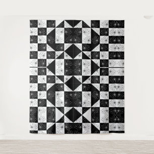Tapete De Parede Tabuleiro de Xadrez Monocromático e Padrão Floral