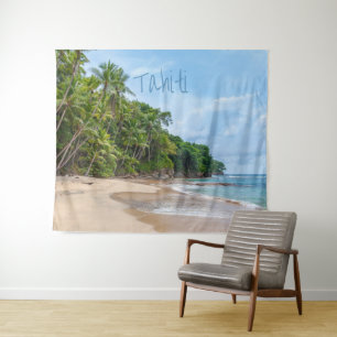 Tapete De Parede Tahiti Sand Beach Blue Sky Palm Trees