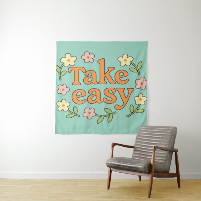 Tapete De Parede "Take Easy": Positive Retro Floral Illustration (In Situ)