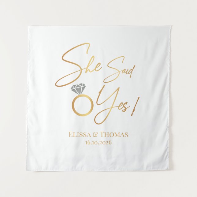 Tapete De Parede Tape Ela disse Sim! Noivo Backdrop banner de casam (Frente)
