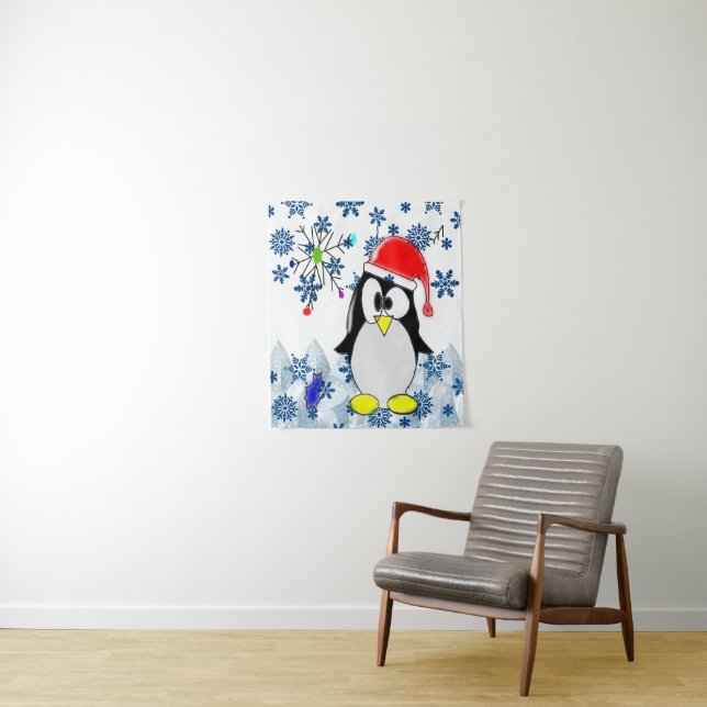 Tapete De Parede Tapestries Christmas Penguin (In Situ)