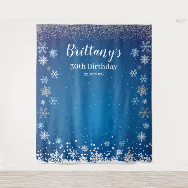 Tapete De Parede Tapiz Snow Blue Winter Birthday Backdrop banner (Frente)
