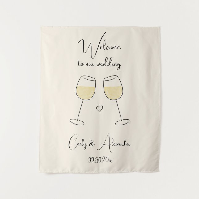 Tapete De Parede Taque de Boas-Vindas de Casamento com Copo de Vinh (Frente)