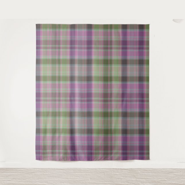 Tapete De Parede Tartan clássico verde lilac. (Frente)