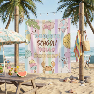 Tapete De Parede Tchau Escola Olá Listras de Festa de Verão