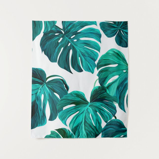 Tapete De Parede Teal Tropical Monstera Leaf Seamless Pattern Art (Frente)