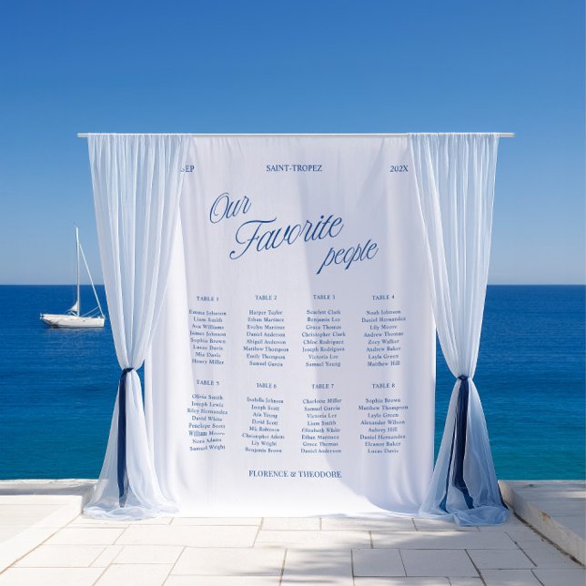 Tapete De Parede Tecido para Mapa de Assentos de Casamento com Letr (Classic Blue Script Wedding Seating Chart Fabric Tapestry)