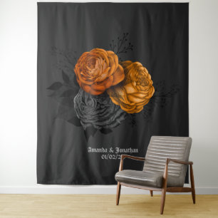 Tapete De Parede Tema de Casamento Gótico Laranja e Preto Chic