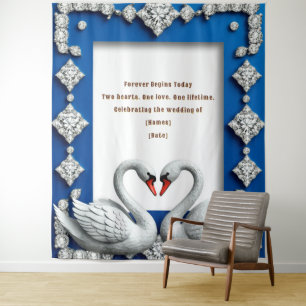 Tapete De Parede Tema de Casamento Quadro de Coração do Cisne Azul