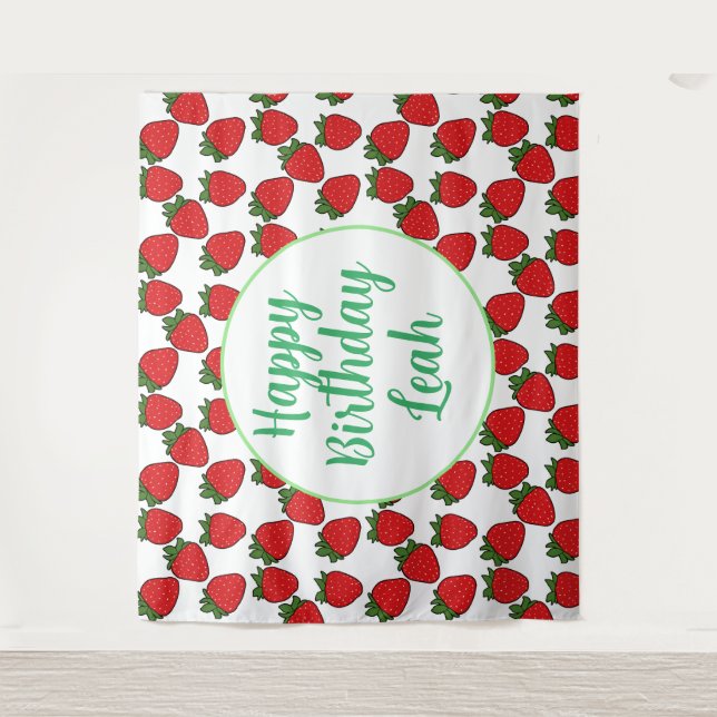 Tapete De Parede Tema de Festa de Aniversário de Morango    (Frente)