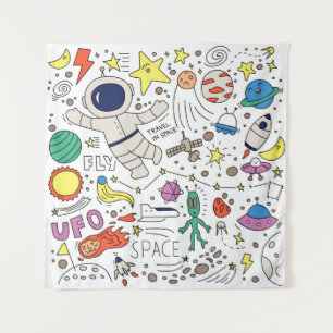 Tapete De Parede Tema espacial na ilustração do estilo de rabisco