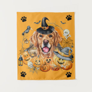 Tapete De Parede Temporada Assustadora Abóbora Golden Retriever Hal