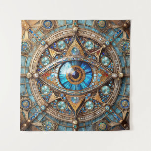 Tapete De Parede Terceiro Olho - Mandala Dourada Turquesa Azul