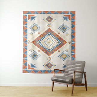 Tapete De Parede Terracota Banhada pelo Sol e Kilim Azul do Deserto